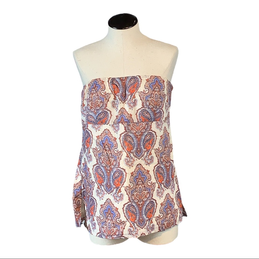 J. Crew sleeveless top size 4 paisley cream blue bohemian vintage - Picture 1 of 8